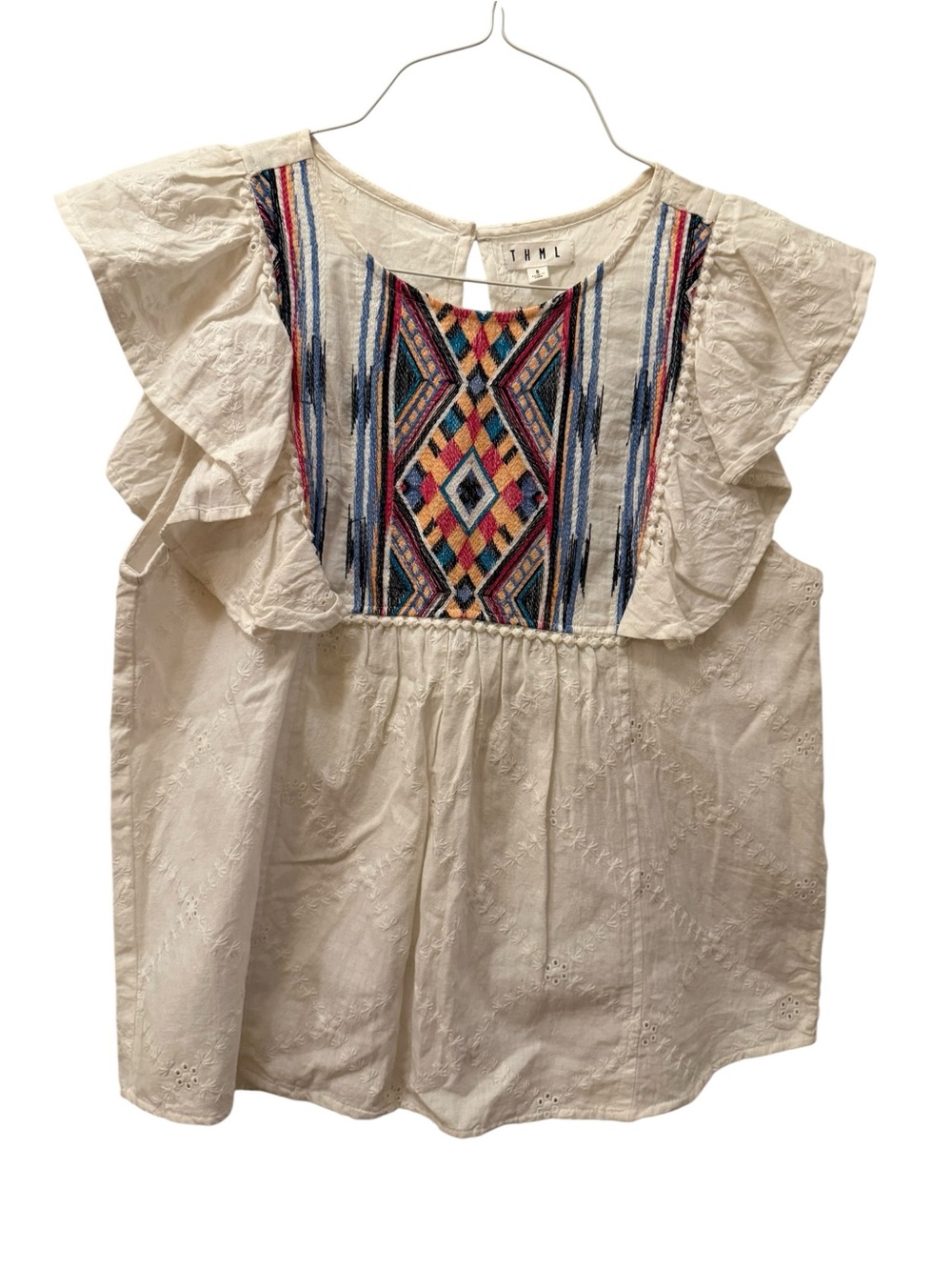 THML Cream Blouse with Multicolor Embroidered Yoke